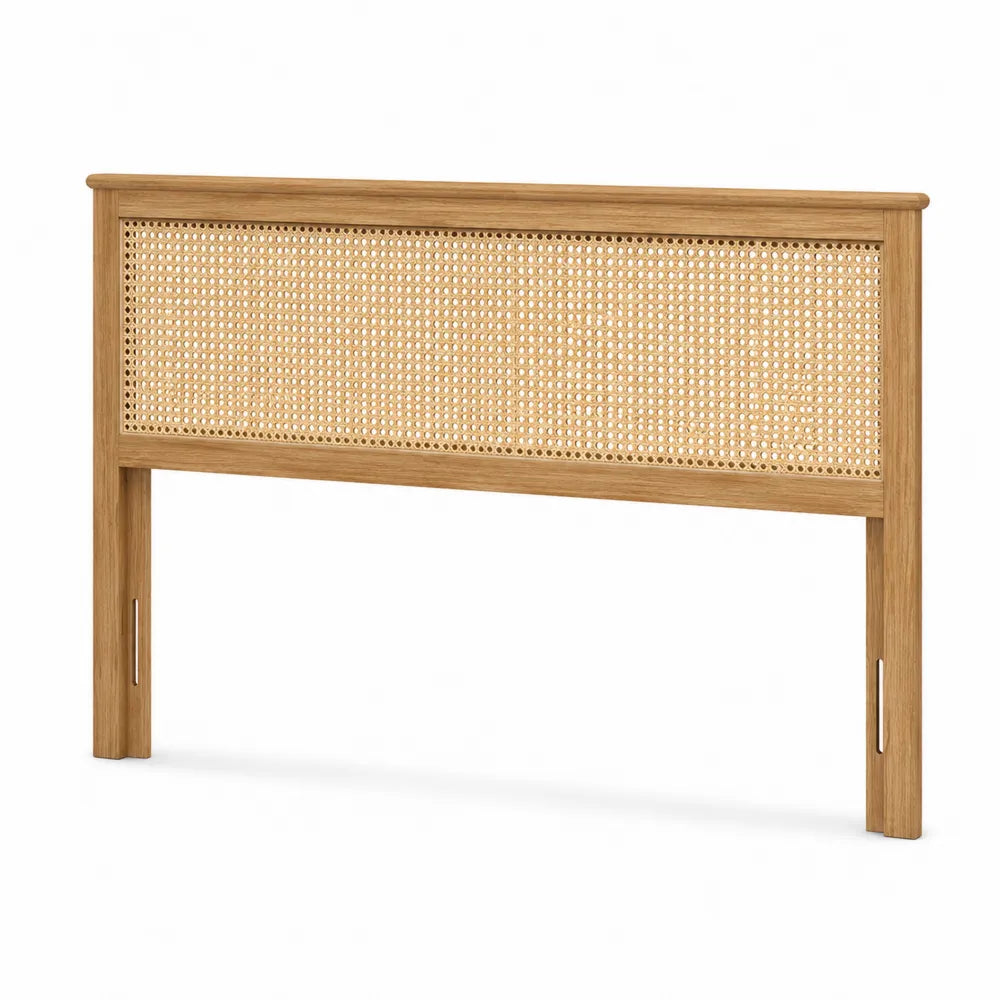 Testiera letto in legno e rattan intrecciato, 100x80 cm, naturale
