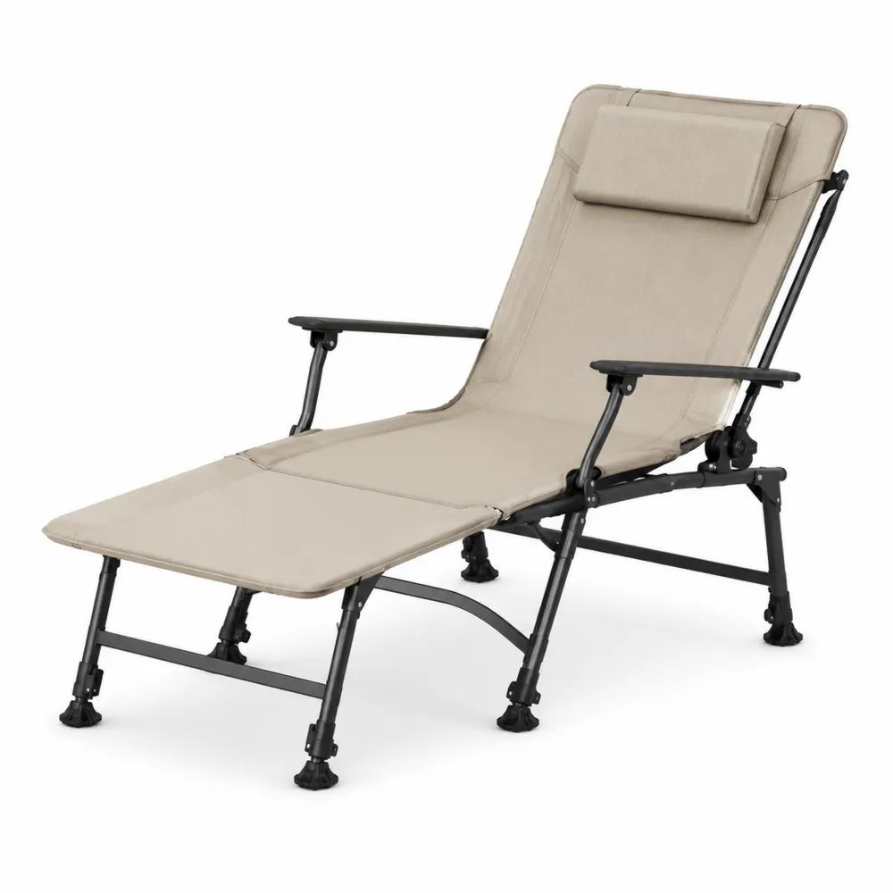 Sedia a sdraio pieghevole in acciaio e tessuto Oxford beige