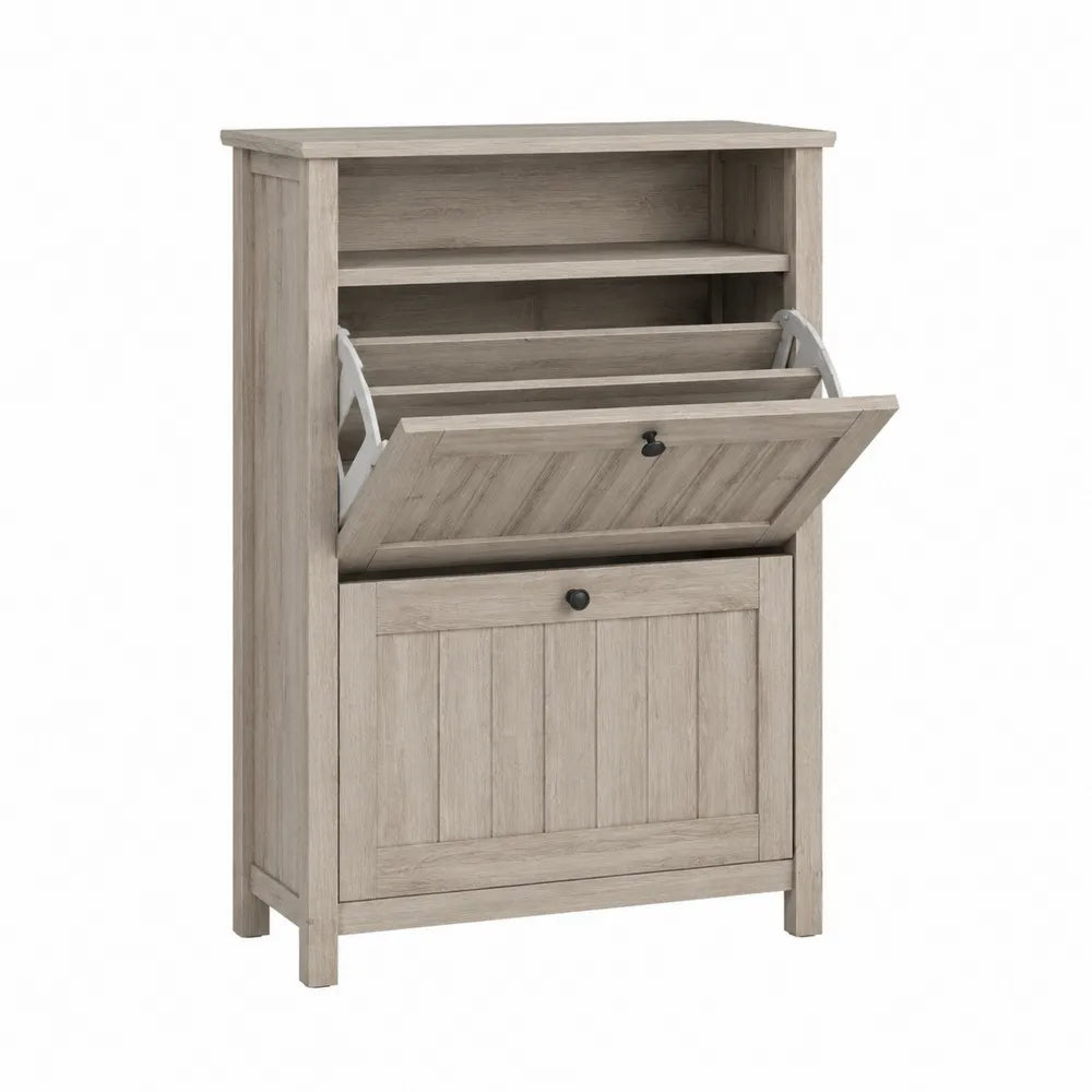 Scarpiera in Legno di Pino con Ribalta e Ripiani Beige 87x30x127 cm