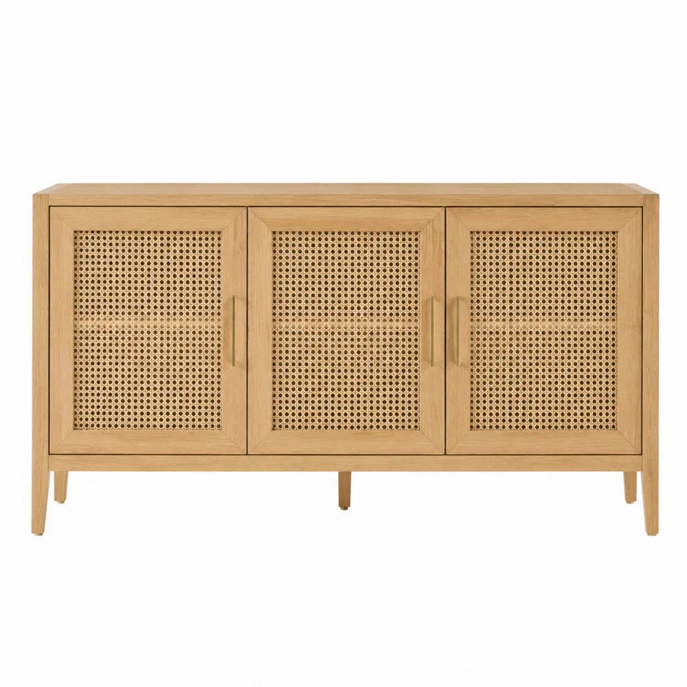 Credenza in legno e rattan con ante intrecciate 150x40x80 cm