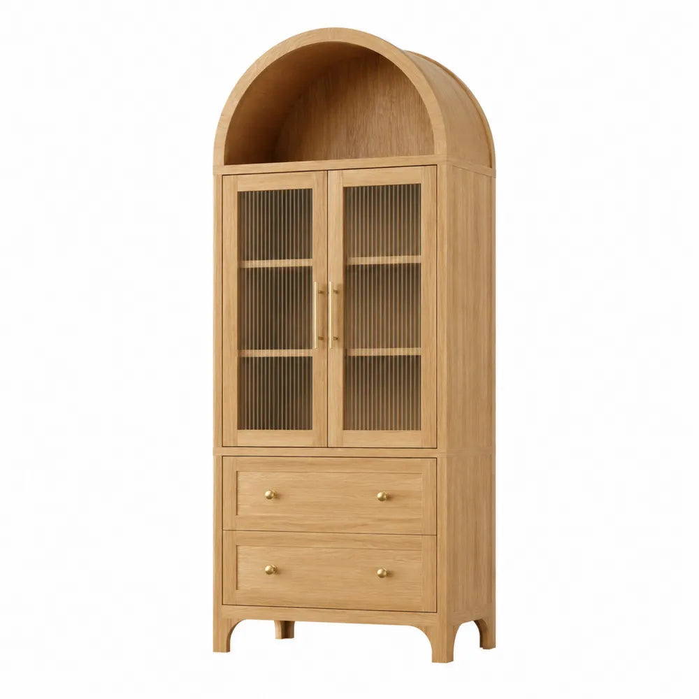 Credenza in Rovere con Vetro Temperato e Due Cassetti