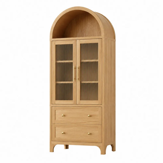 Credenza in Rovere con Vetro Temperato e Due Cassetti