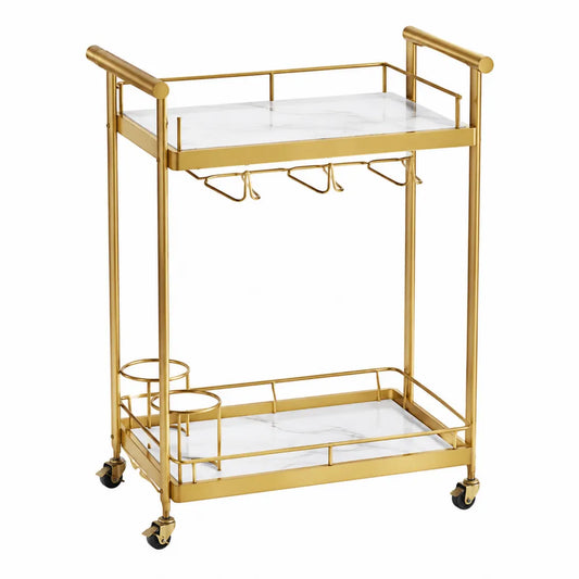 Carrello bar metallo e marmo bianco con ruote