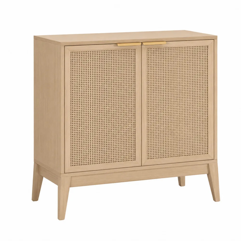 Credenza in legno e rattan con 2 ante naturali