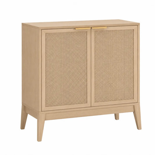 Credenza in legno e rattan con 2 ante naturali