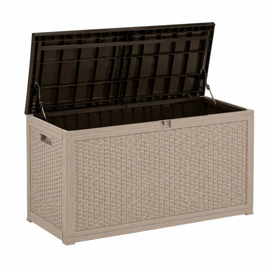 Box da Esterno in Plastica con Effetto Rattan Beige 120x45x60cm