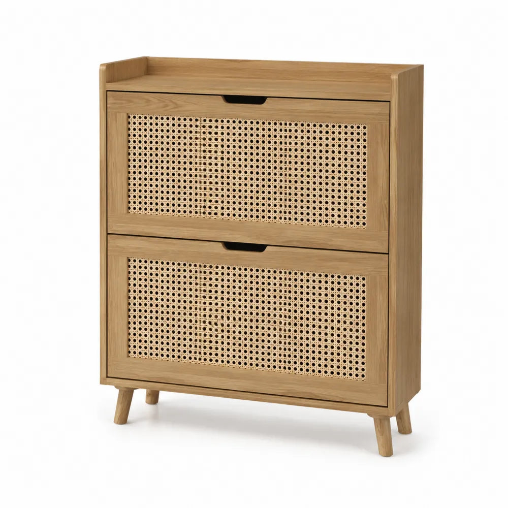 Scarpiera in Legno di Quercia e Rattan Naturale