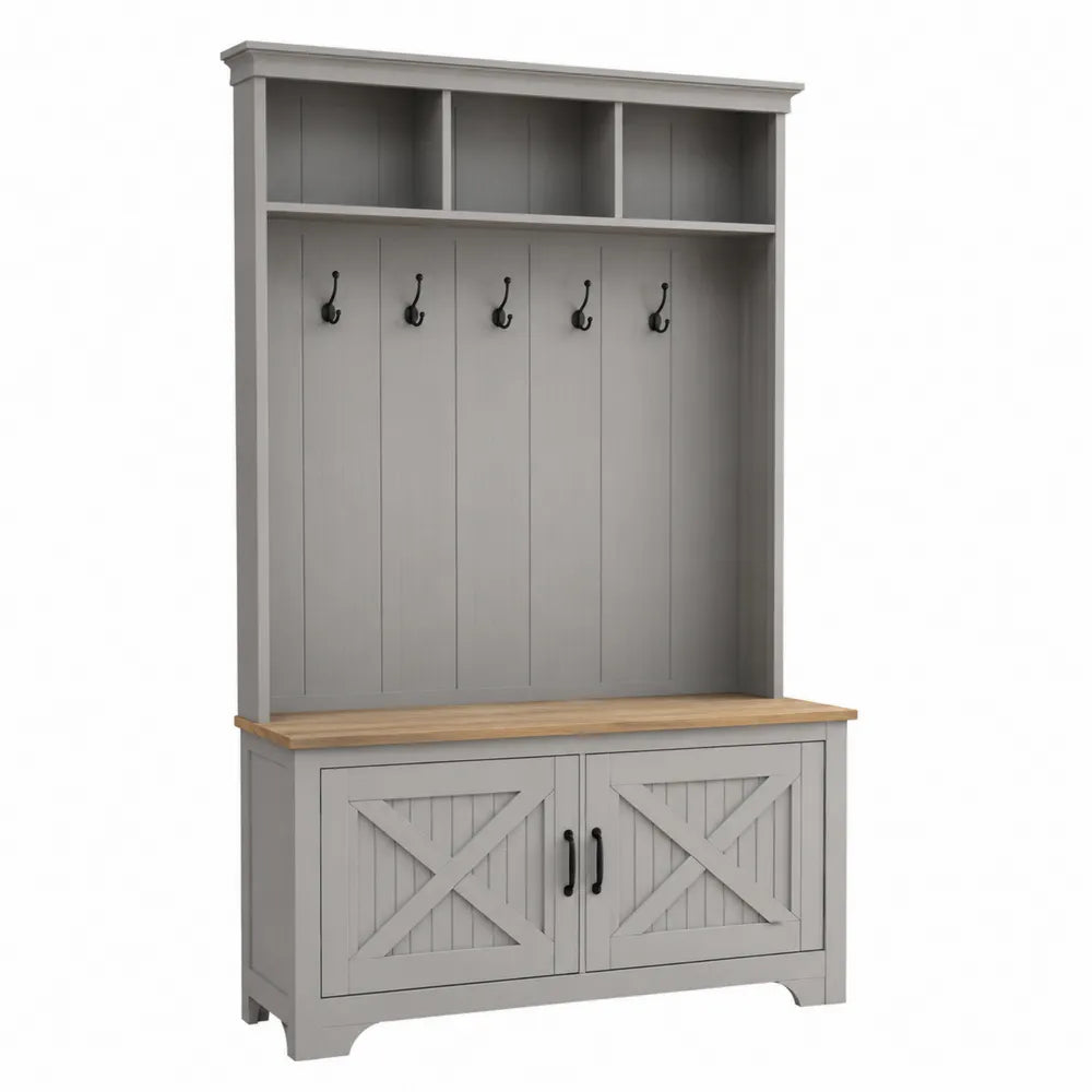 Appendiabiti in Legno Grigio con Ripiani 180x120x35cm