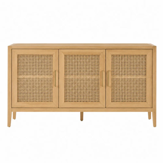 Credenza in legno e rattan con ante intrecciate 150x40x80 cm