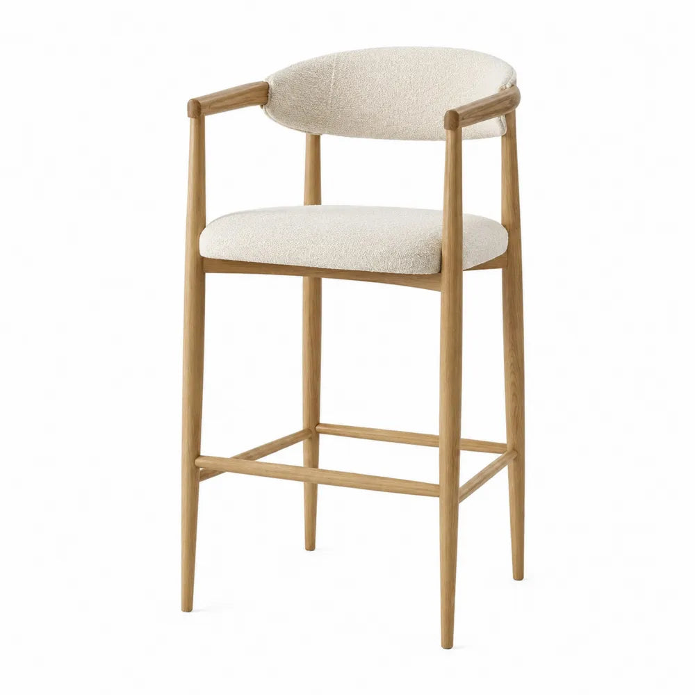Sgabello da bar in legno con seduta in tessuto beige