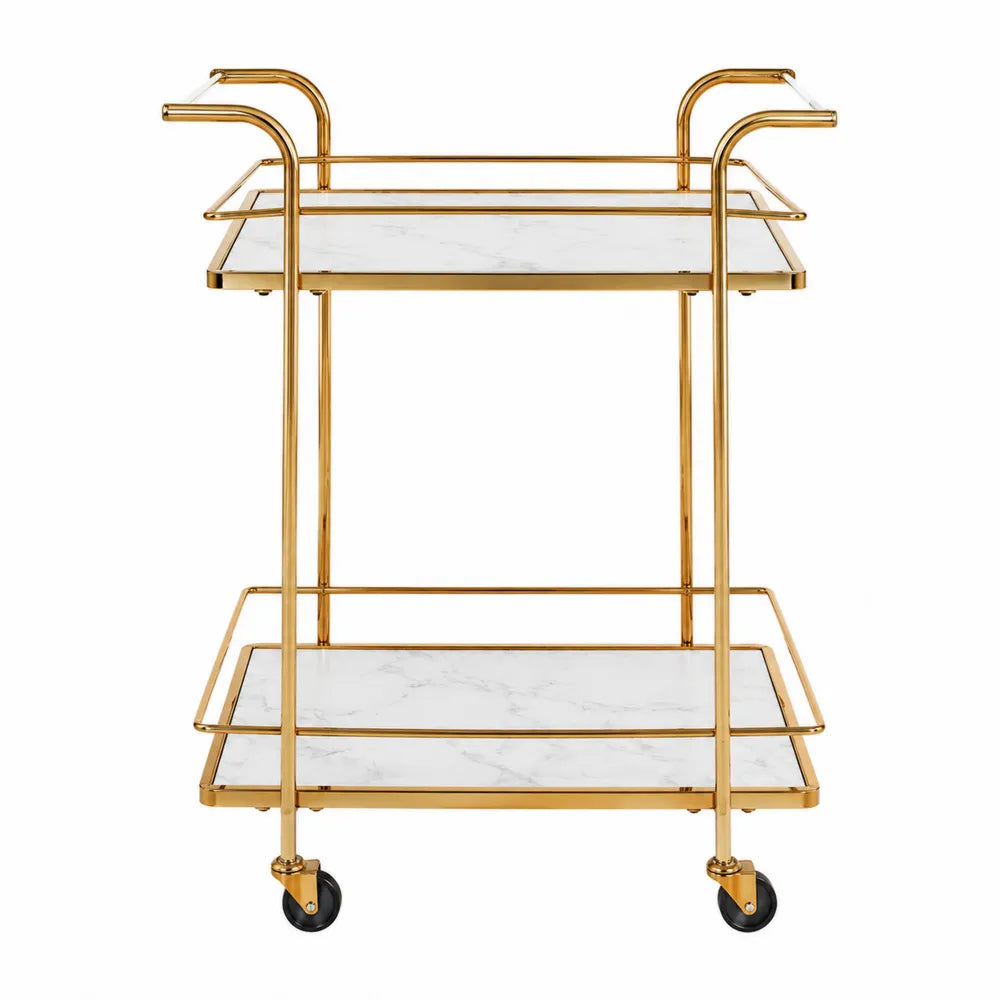 Carrello Bar in Metallo con Ripiani Effetto Marmo